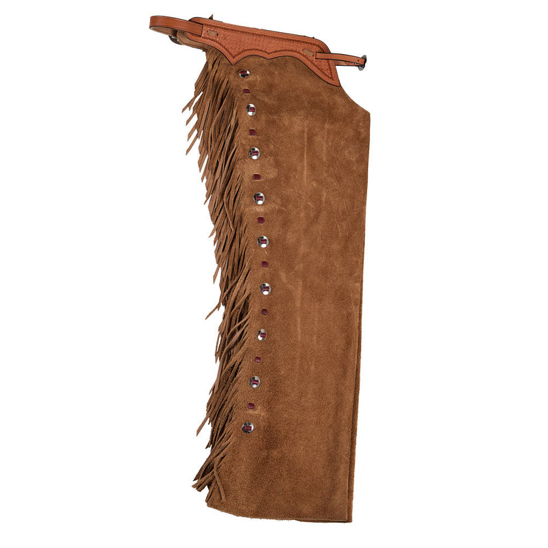 NRS Roughout Tan and Chestnut Lace Medium Chaps with Slotted Conchos