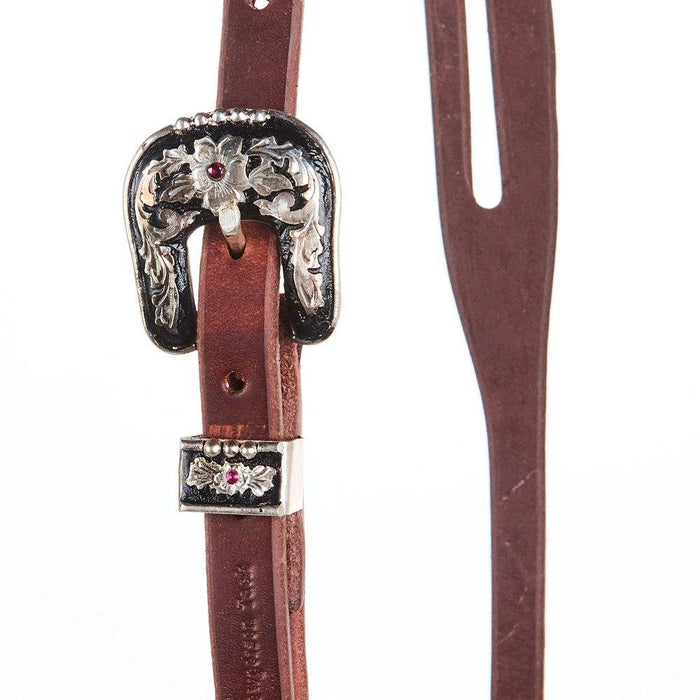 Cowperson Tack 5/8`` Black Floral Heel Buckle with Gemstone Slot Ear Headstall