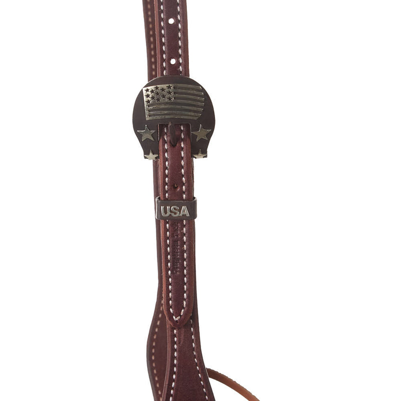 Cowperson Tack Dark Oiled Single Ear Headstall with American Flag Buckle