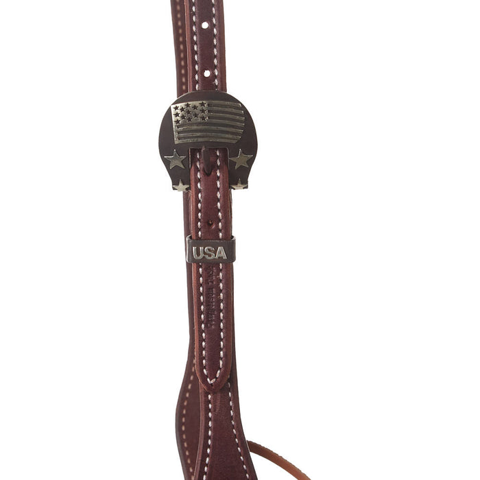 Cowperson Tack Dark Oiled Single Ear Headstall with American Flag Buckle