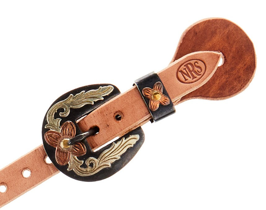 NRS TACK Natural 5/8 Inch Spur Straps with Floral Heel Buckle