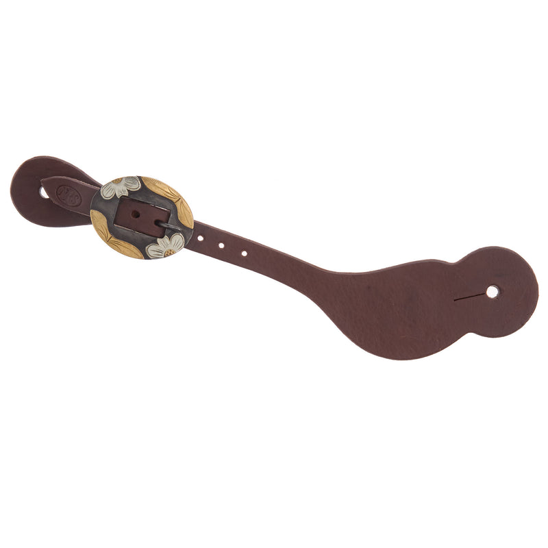 NRS Tack 5/8 Oiled Spur Straps w/ Brass Flower Silver Bar Cart Buckle