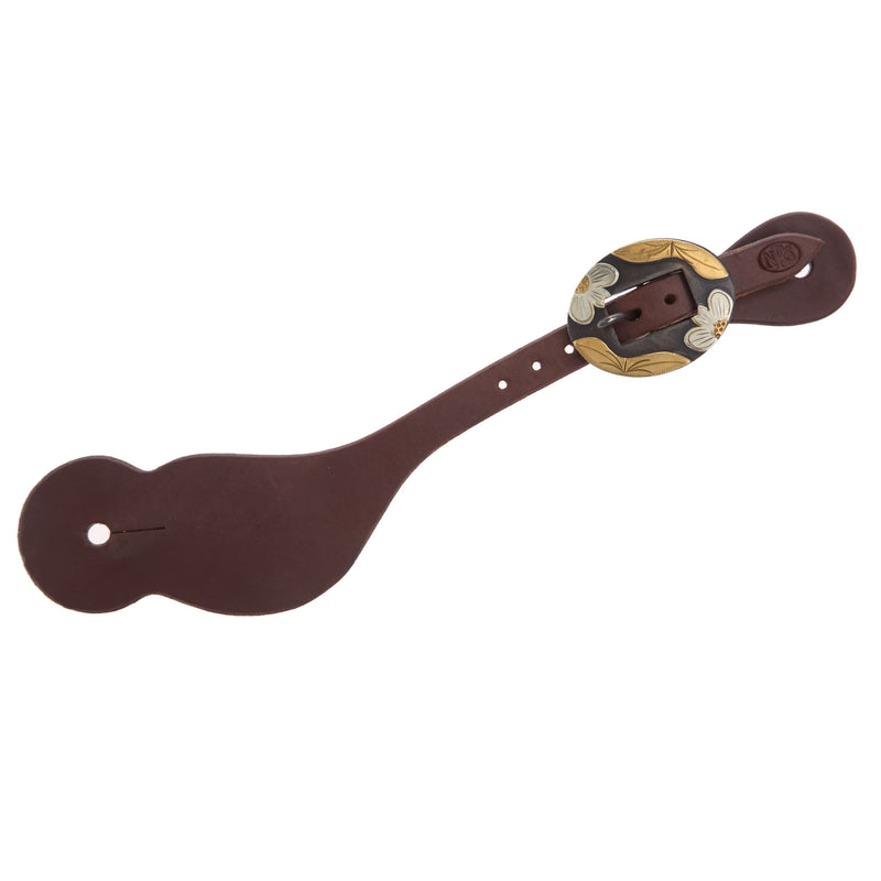 NRS Tack 5/8 Oiled Spur Straps w/ Brass Flower Silver Bar Cart Buckle
