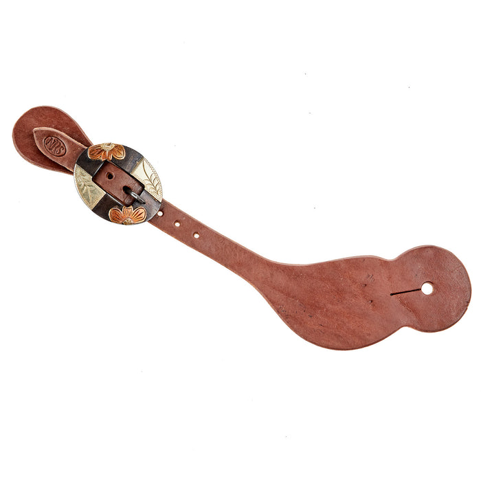 NRS TACK Oiled 5/8 Inch Spur Straps with Copper Flower Sliver Bar Cart Buckles