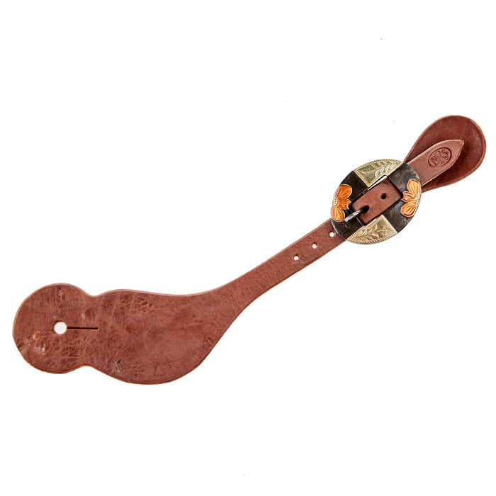 NRS TACK Oiled 5/8 Inch Spur Straps with Copper Flower Sliver Bar Cart Buckles