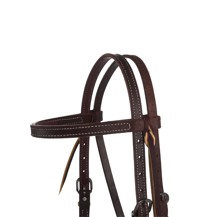 NRS Tack 3/4in Indian Tan Chocolate Roughout Rawhide Browband Headstall
