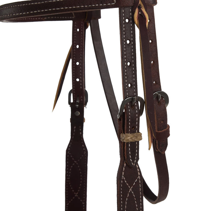 NRS Tack 3/4in Indian Tan Chocolate Roughout Rawhide Browband Headstall