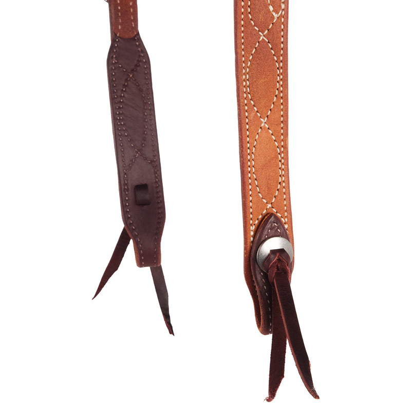 NRS TACK Figure 8 Stitch Roughout Golden Skirting Latigo Lined Slit Ear Headstall