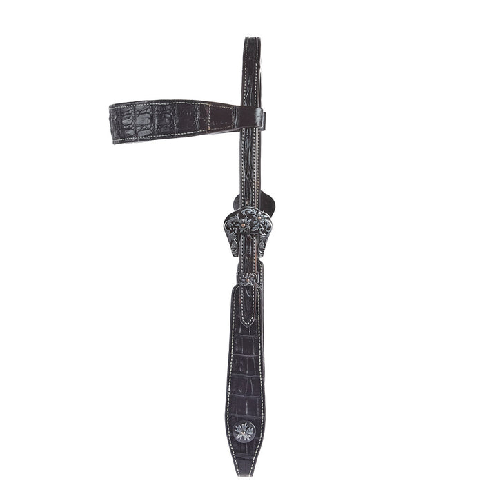 Just Rope It Black Genuine Gator Overlay Browband Headstall