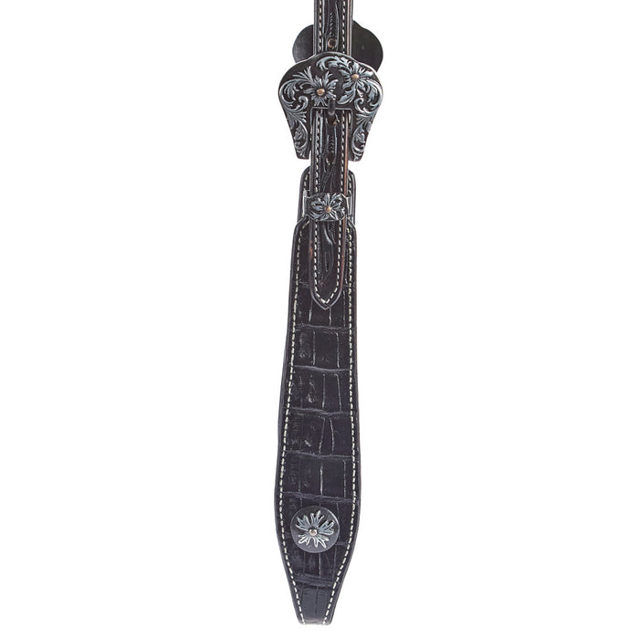 Just Rope It Black Genuine Gator Overlay Browband Headstall