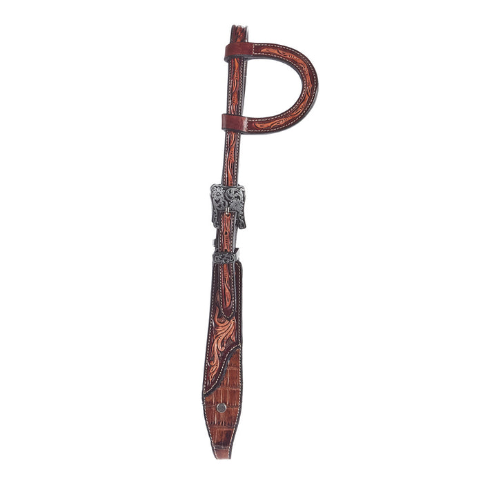 Just Rope It Floral Tooled Genuine Gator Fancy Buckles Single Ear Headstall
