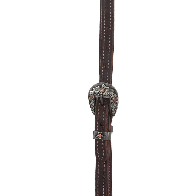 NRS TACK 5/8in Chocolate Roughout Double Ear Headstall with Floral Heel Buckles
