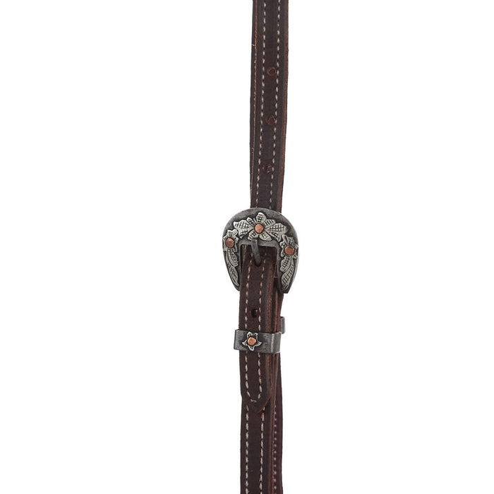 NRS TACK 5/8in Chocolate Roughout Double Ear Headstall with Floral Heel Buckles