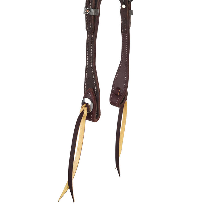 NRS TACK 5/8in Chocolate Roughout Double Ear Headstall with Floral Heel Buckles
