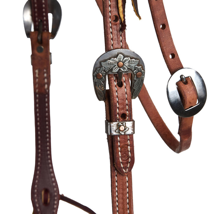 NRS Tack Premium Knotted Browband Headstall with Floral Heel Buckles