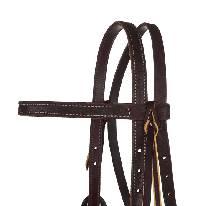 NRS TACK 3/4in Chocolate Roughout Straight Browband Headstall with Floral Cart Buckles