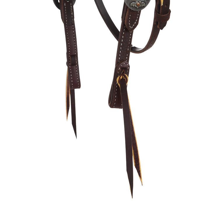 NRS TACK 3/4in Chocolate Roughout Straight Browband Headstall with Floral Cart Buckles