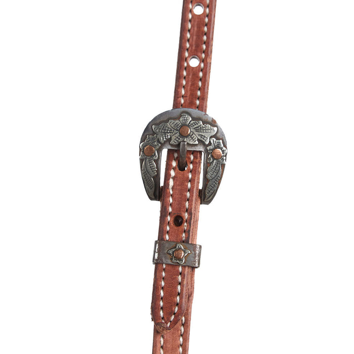 NRS Tack Premium Single Ear Headstall with Floral Heel Buckles