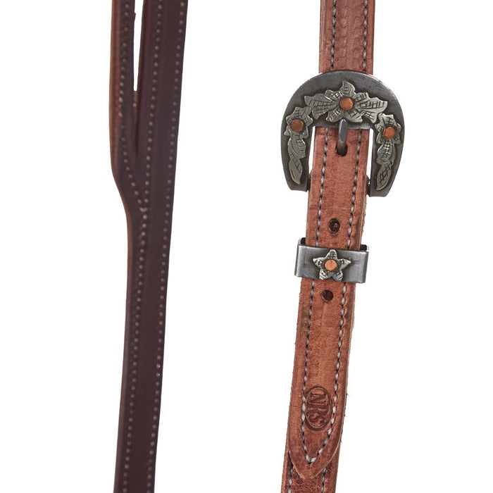 NRS Tack Premium Split Ear Headstall with Floral Heel Buckle