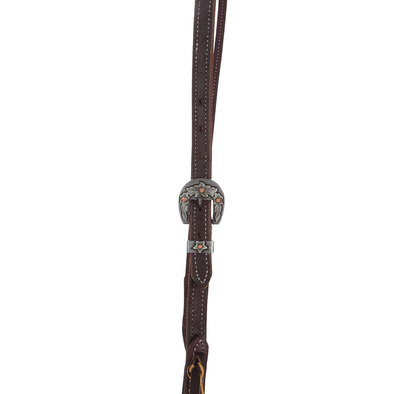 NRS TACK 3/4in Chocolate Roughout Split Headstall with Floral Heel Buckles