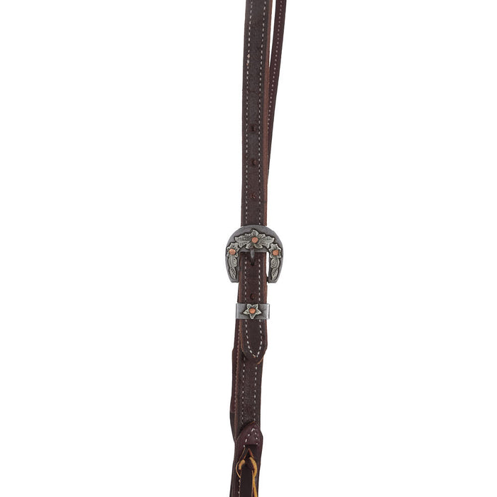 NRS TACK 3/4in Chocolate Roughout Split Headstall with Floral Heel Buckles