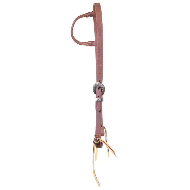 NRS Tack 5/8in Indian Tan Oiled Floral Heel Buckle Rolled Single Ear Headstall
