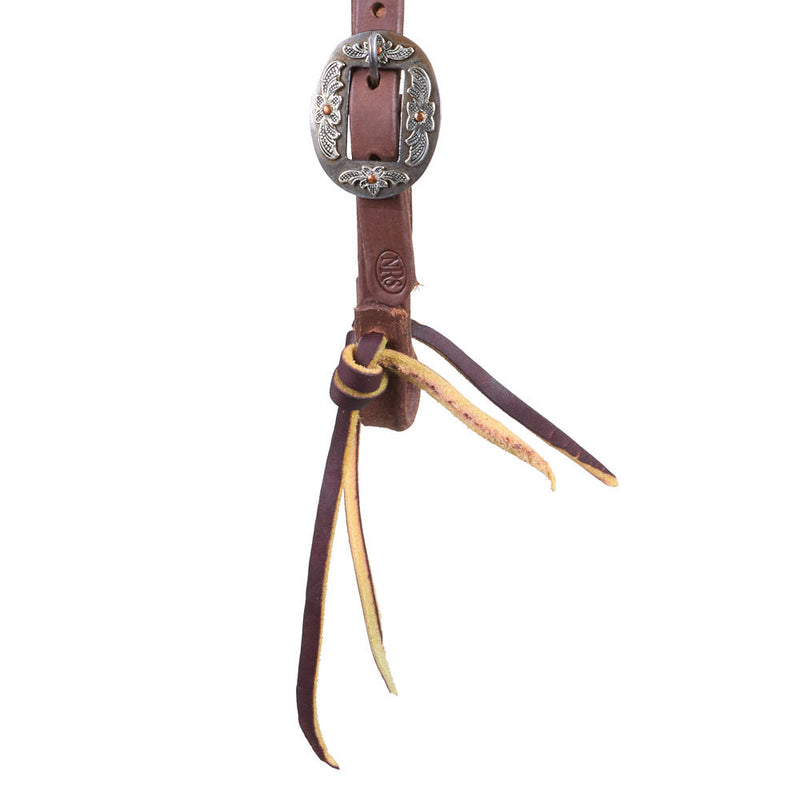 NRS Tack 5/8in Indian Tan Oiled Floral Cart Buckle Single Ear Headstall
