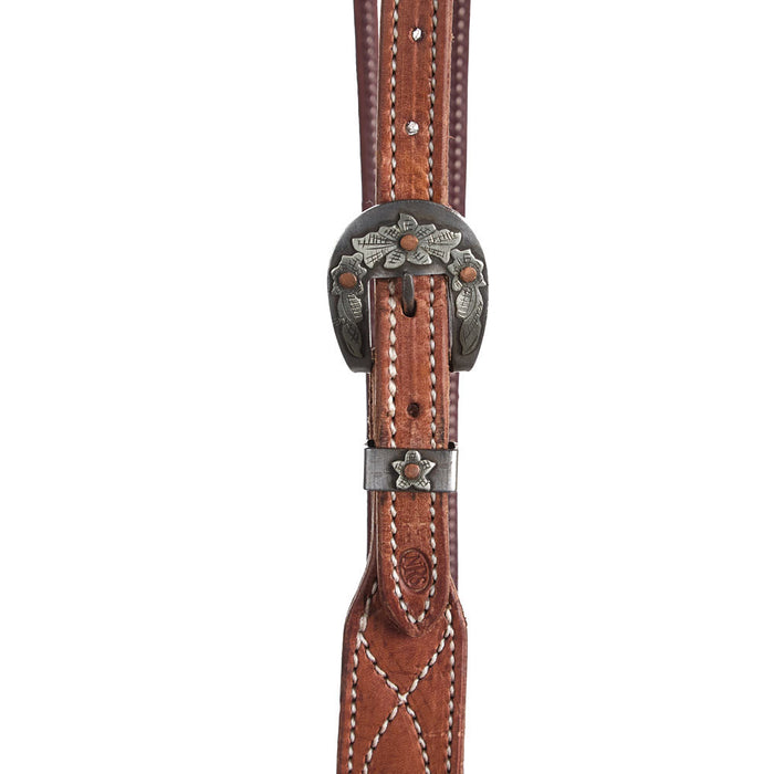 NRS TACK Figure Eight Stitched Split Ear Headstall with Floral Heel Buckle