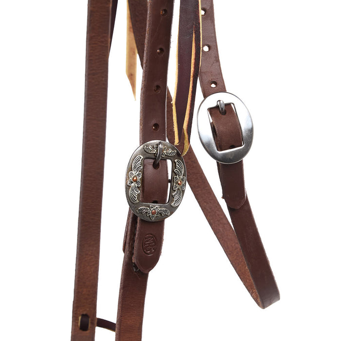 NRS Tack 3/4in Indian Tan Oiled Floral Cart Buckle Knotted Browband