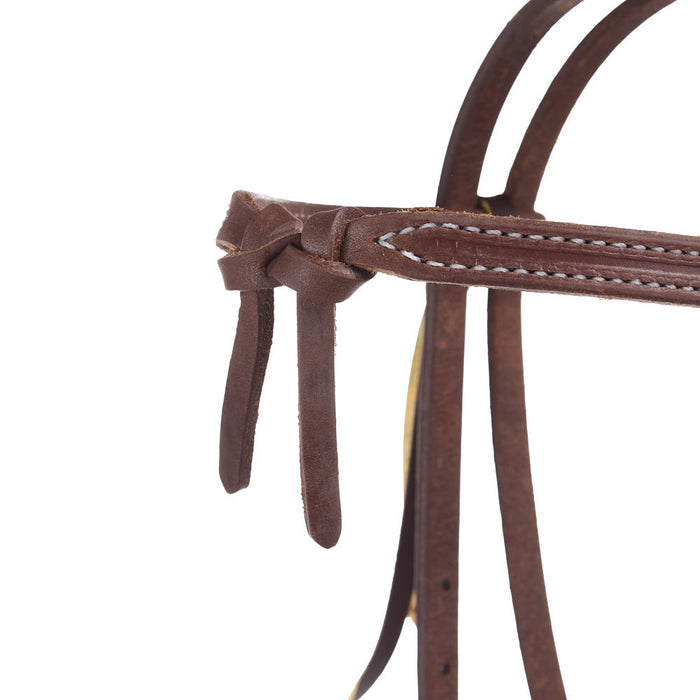 NRS TACK 5/8in Indian Tan Oiled Floral Cart Buckle Knotted Browband Headstall