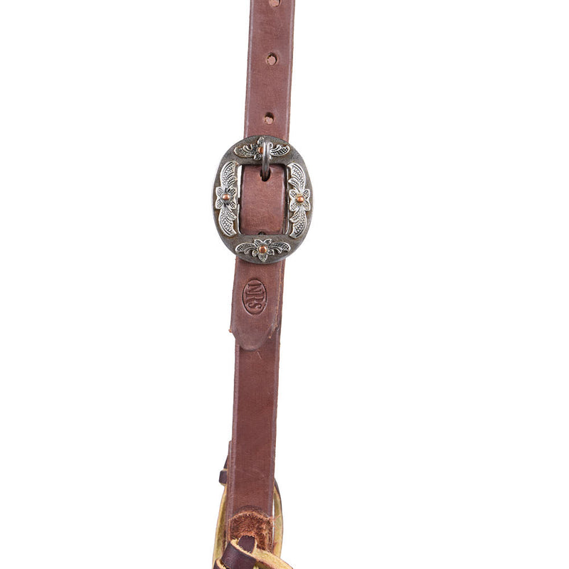 NRS Tack 3/4in Indian Tan Oiled Floral Cart Buckle Single Ear Headstall