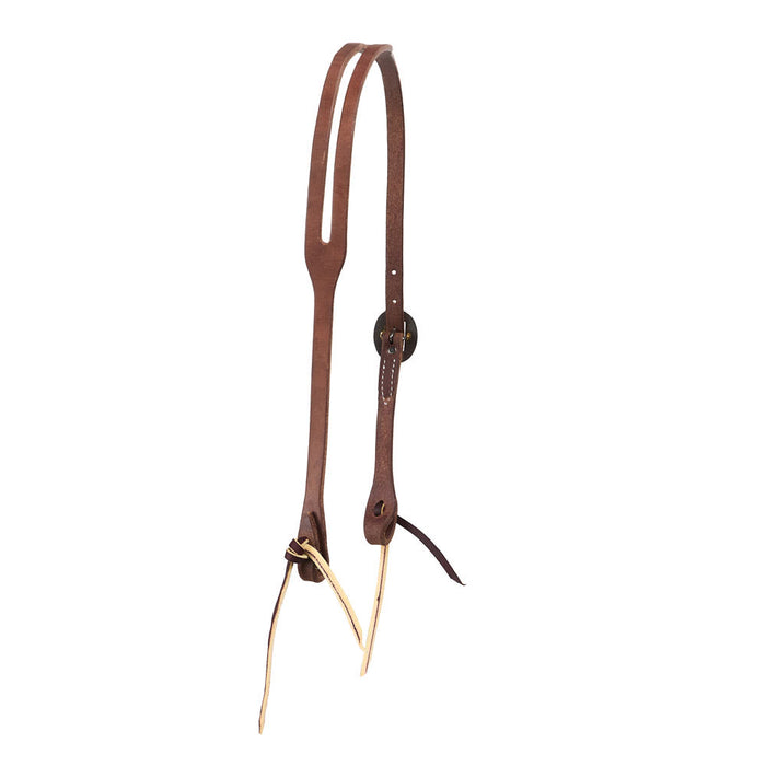NRS Tack 5/8in Indian Tan Oiled Floral Heel Buckle Slot Ear Headstall