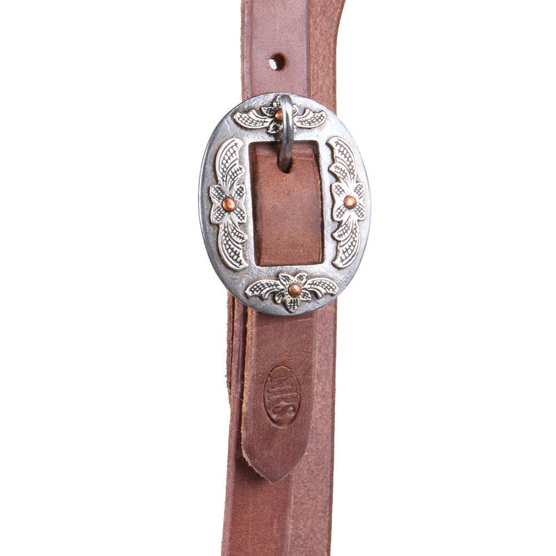 NRS TACK 5/8in Indian Tan Oiled Floral Cart Buckle Slot Ear Headstall