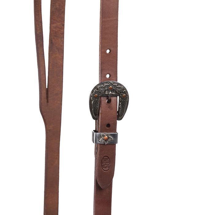 NRS Tack 3/4in Indian Tan Oiled Floral Heel Buckle Slit Ear Headstall