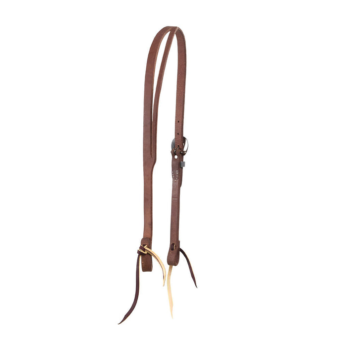 NRS Tack 3/4in Indian Tan Oiled Floral Heel Buckle Slit Ear Headstall