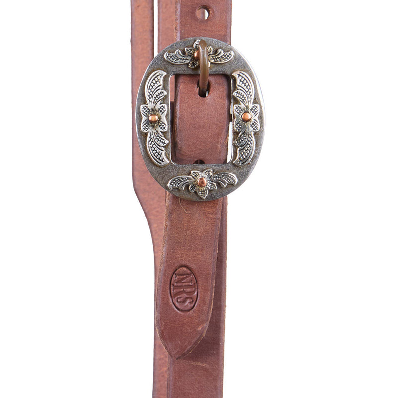 NRS Tack 3/4in Indian Tan Oiled Floral Cart Buckle Slit Ear Headstall