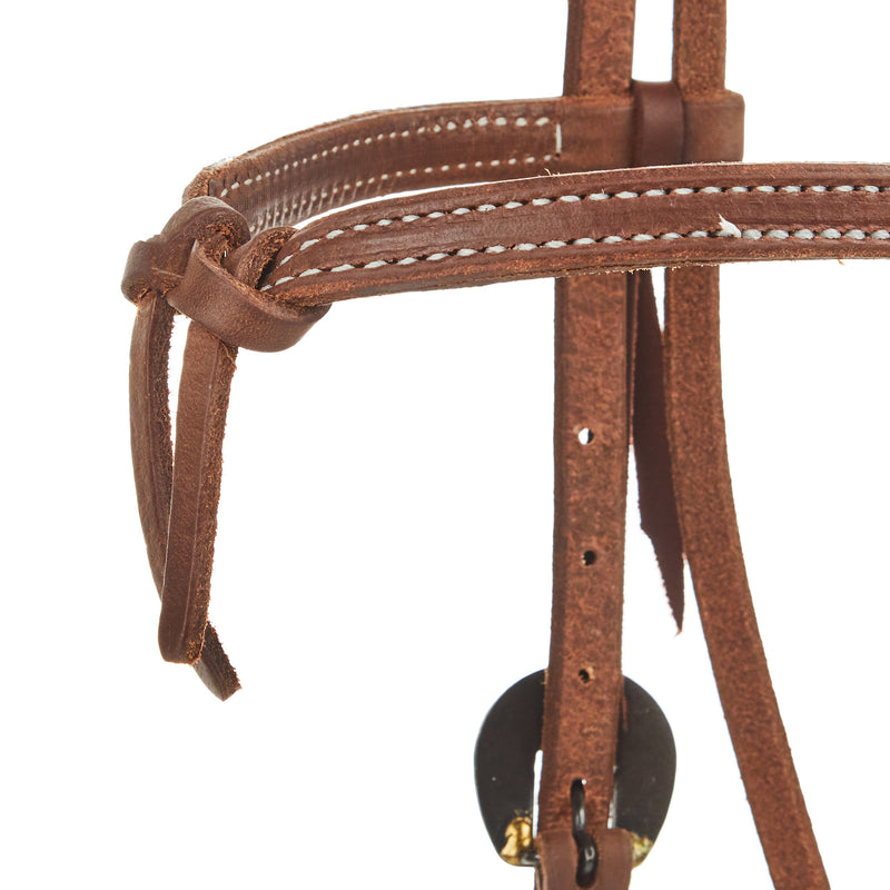 NRS TACK Oiled 5/8 Inch Futurity Knot Double Buckle Browband with Floral Heel Buckles
