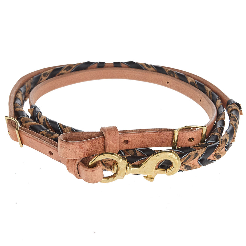 NRS TACK 5/8in Black and Leopard Laced Barrel Reins