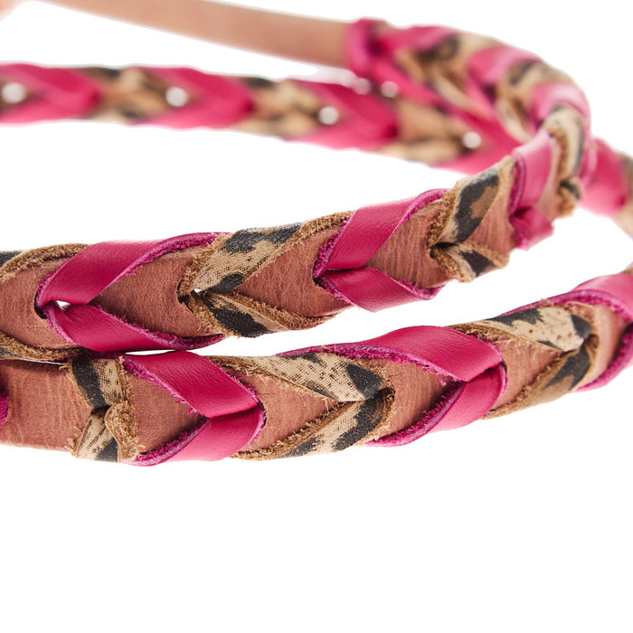 NRS TACK Fuchsia and Leopard Laced Barrel Reins