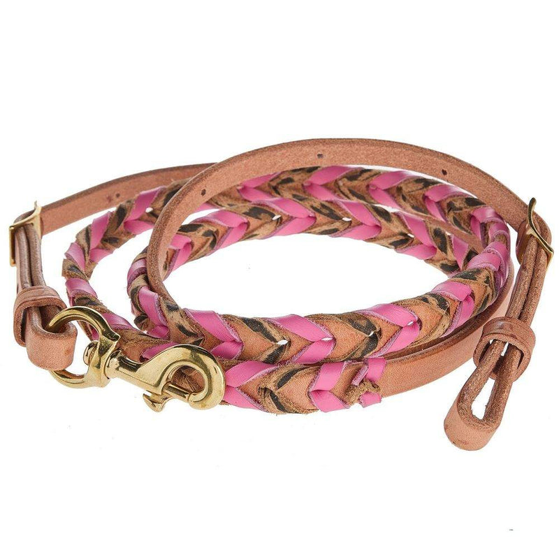 NRS Tack 5/8in Pink and Leopard Laced Barrel Reins