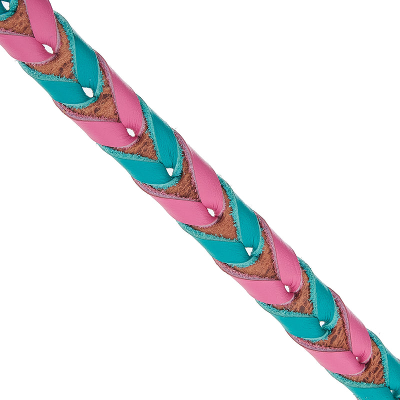 NRS TACK 5/8in Pink and Turquoise Laced Barrel Reins
