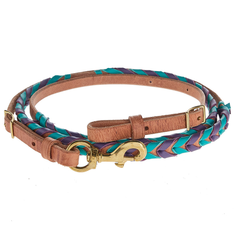 NRS TACK 5/8in Purple and Turquoise Laced Barrel Reins