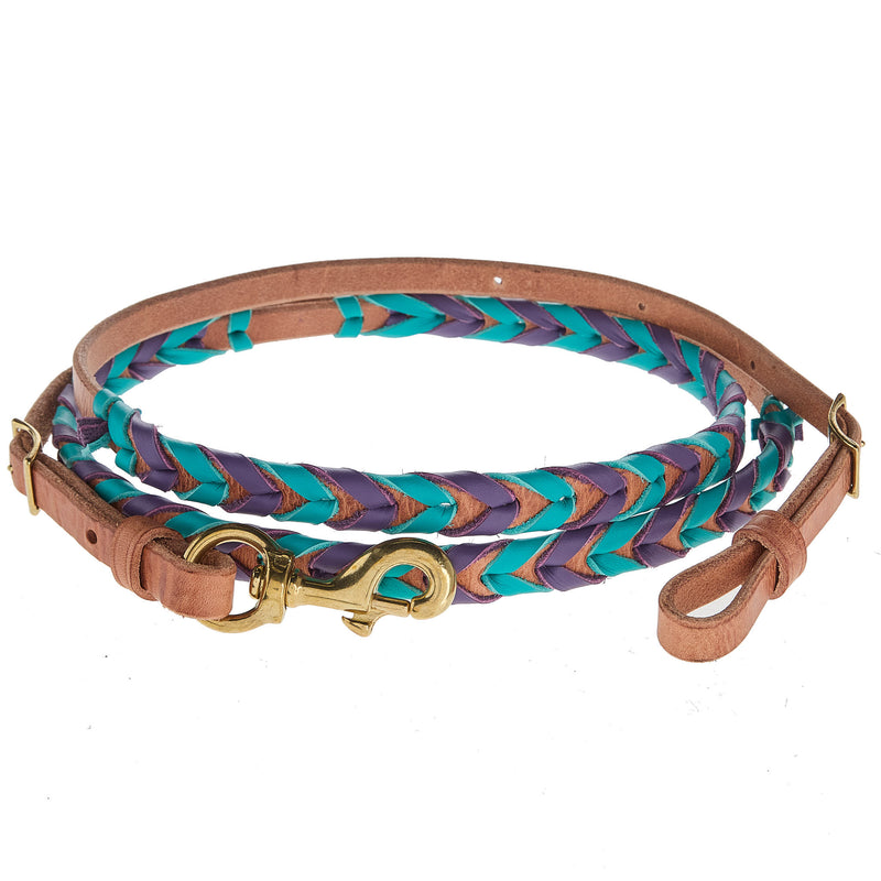 NRS TACK 5/8in Purple and Turquoise Laced Barrel Reins