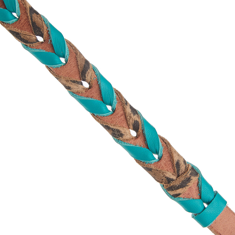 NRS TACK 5/8in Turquoise and Leopard Laced Barrel Reins
