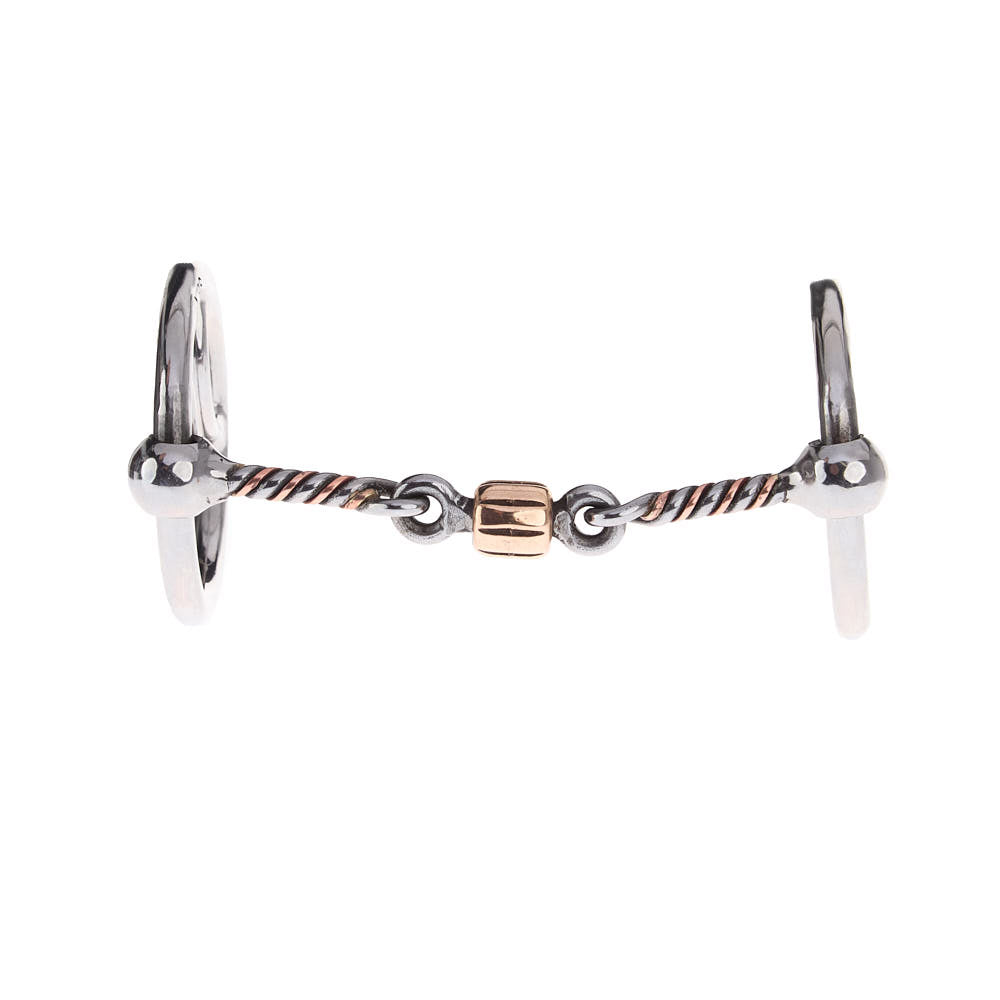 NRS Twisted Wire Copper Dog Bone Locked O Ring Snaffle Gag Bit