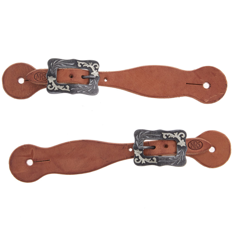 NRS TACK Youth/Ladies Natural Oil Spur Straps with Scroll Cart Buckle