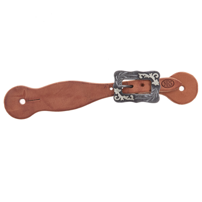 NRS TACK Youth/Ladies Natural Oil Spur Straps with Scroll Cart Buckle