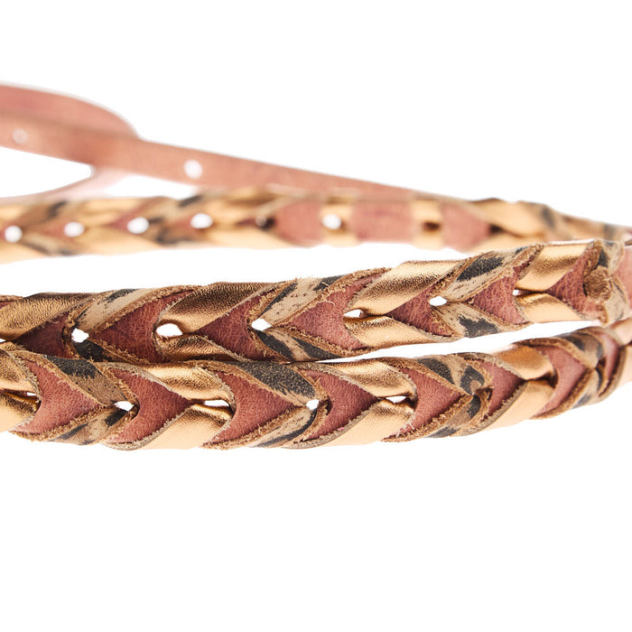 NRS TACK Metallic Bronze and Leopard Laced Barrel Reins