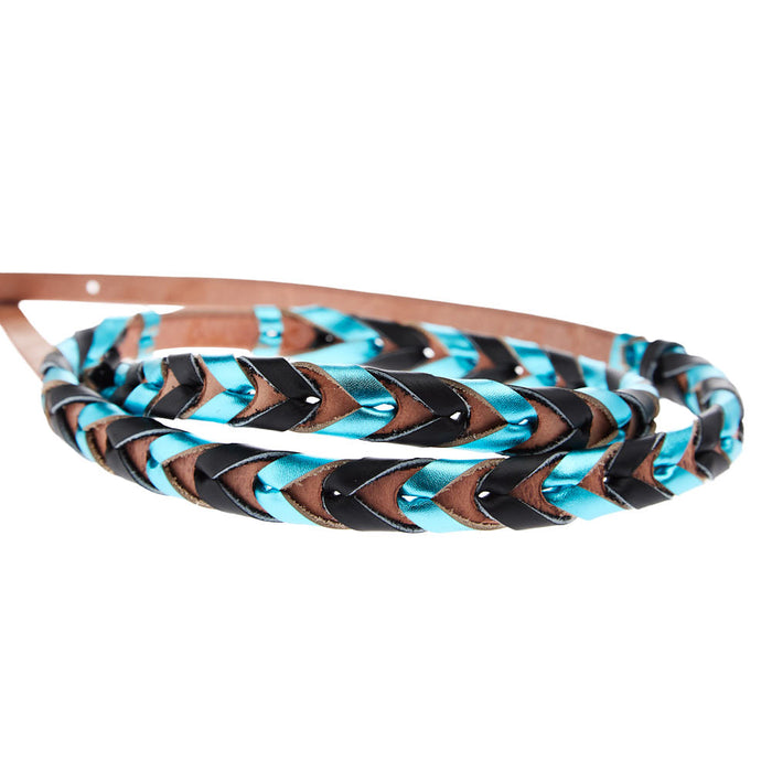 NRS TACK Metallic Turquoise and Black Laced Barrel Reins
