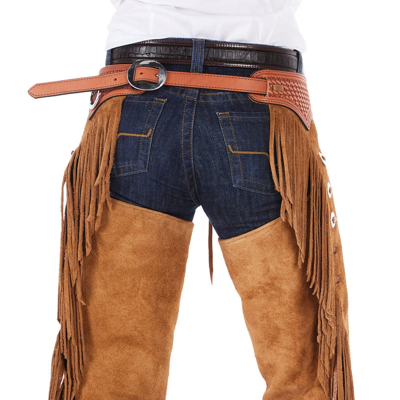NRS Saddle Tan Roughout Tie Front Puncher Chaps